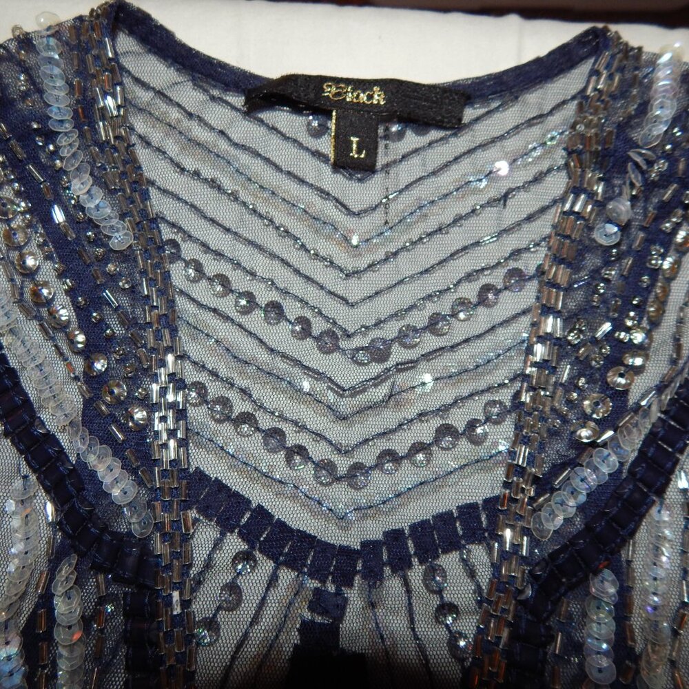 'Black' Navy Blue Sequin Embellished Beaded Vest - Picture 3 of 6